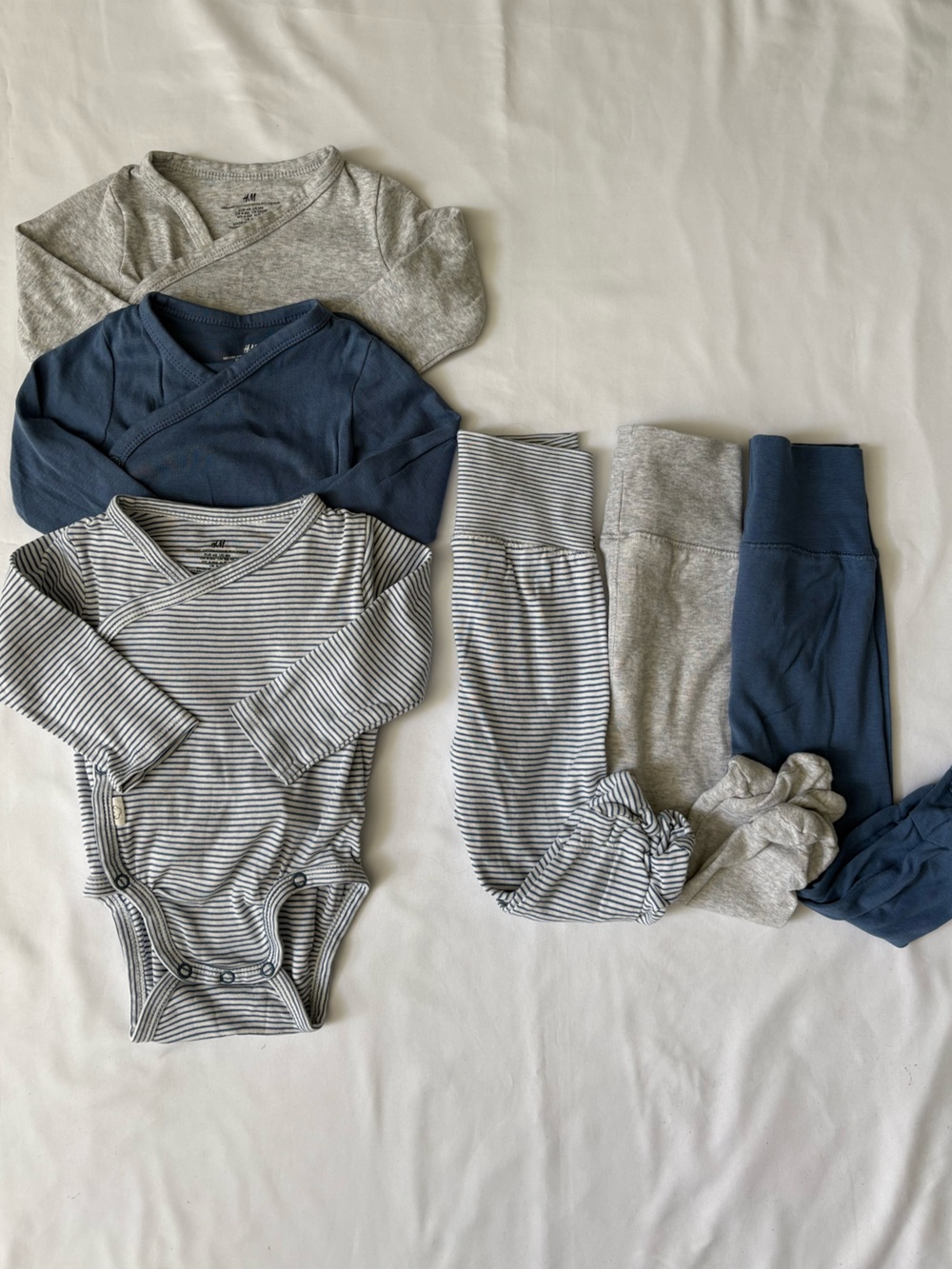 🚙 Baby Boy H&M Navy, Gray & Striped One-Piece Set